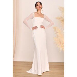 Lulus Lovingly Yours White Mesh Long Sleeve Maxi Dress - Size M